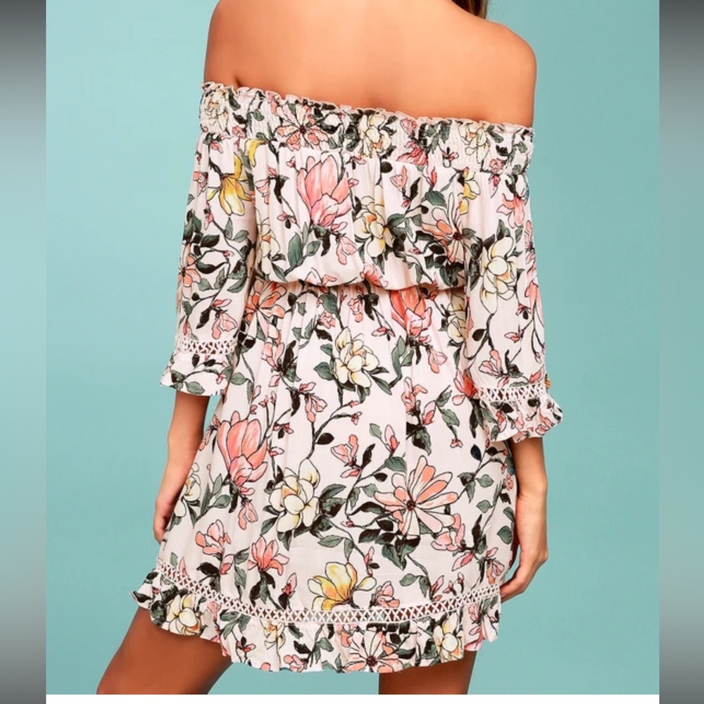 NWT Lulus Hello, Darling Blush Pink Floral Print Off-the-Shoulder Dress - Picture 3 of 6